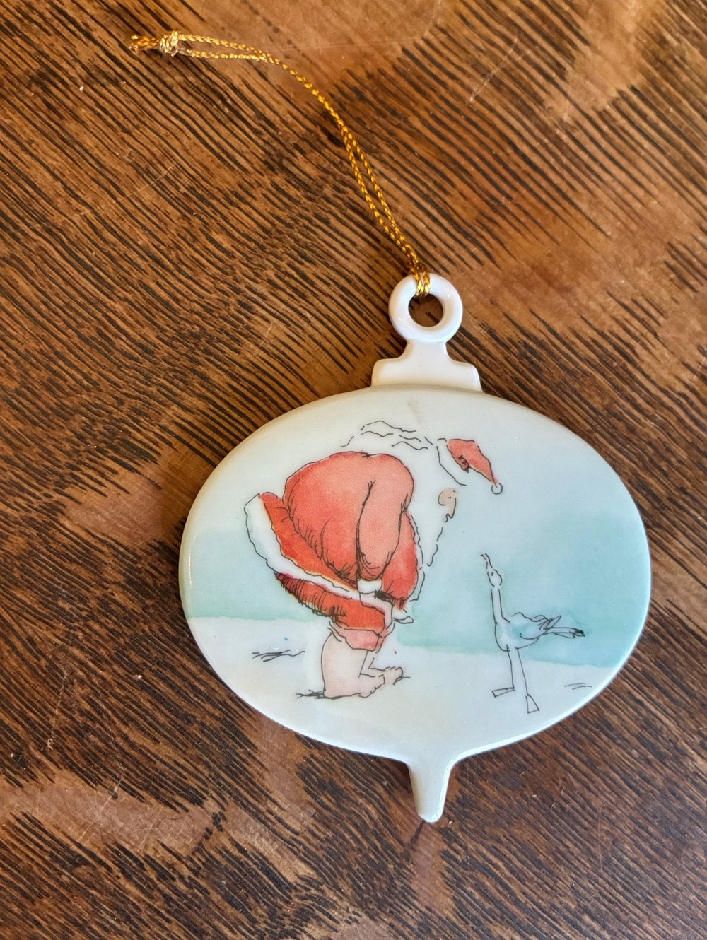 Hallmark 1982 Ceramic Christmas Ornament Featuring Santa and Gull